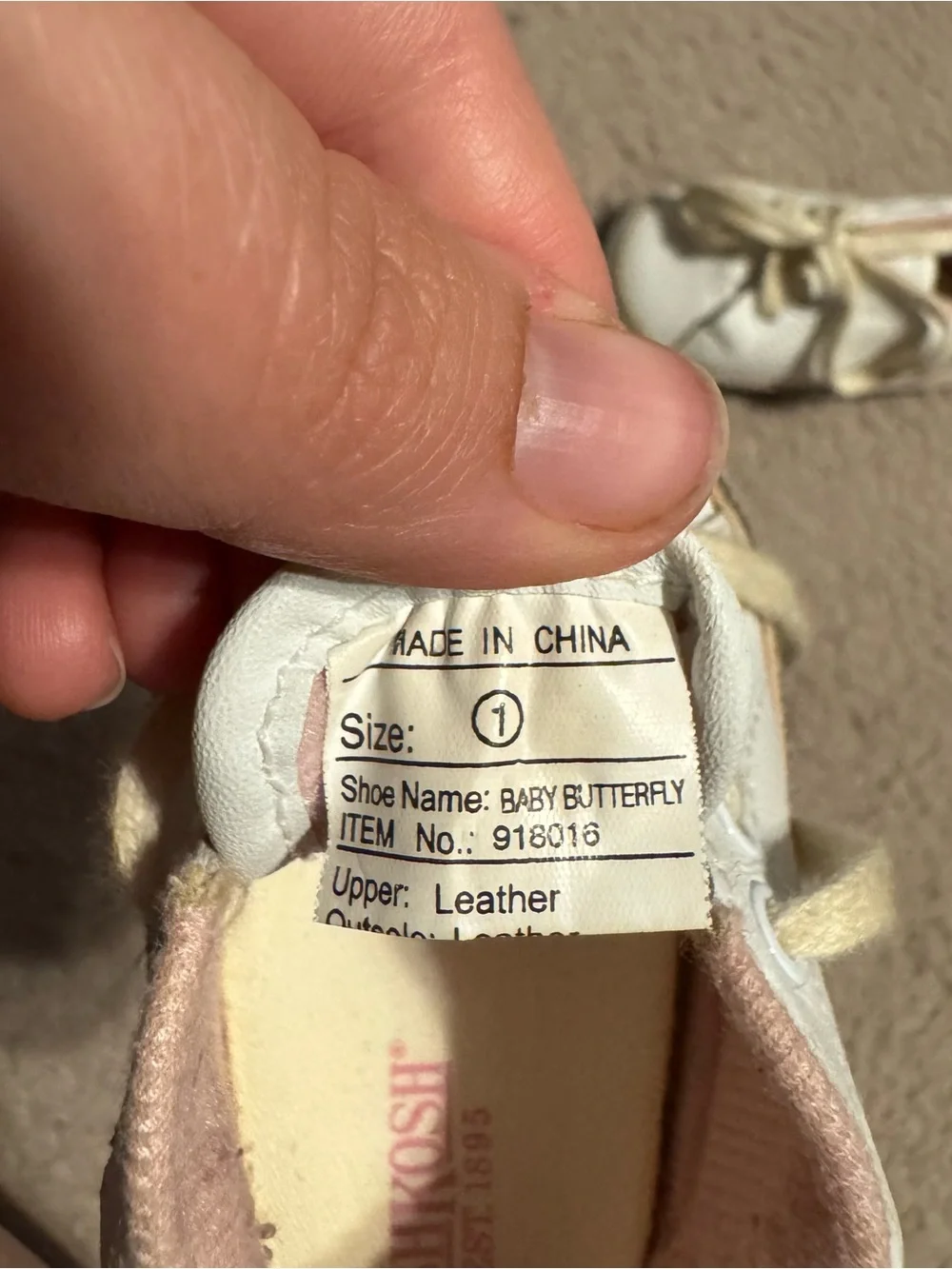 Vintage Oshkosh Crib Shoes Baby Butterfly Size 1 6-12 Weeks White Embroidered-